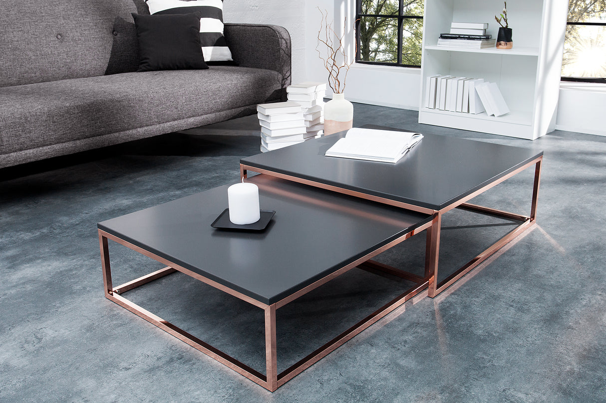 Couchtisch ELEMENTS 65-75cm 2er Set Anthrazit Kupfer