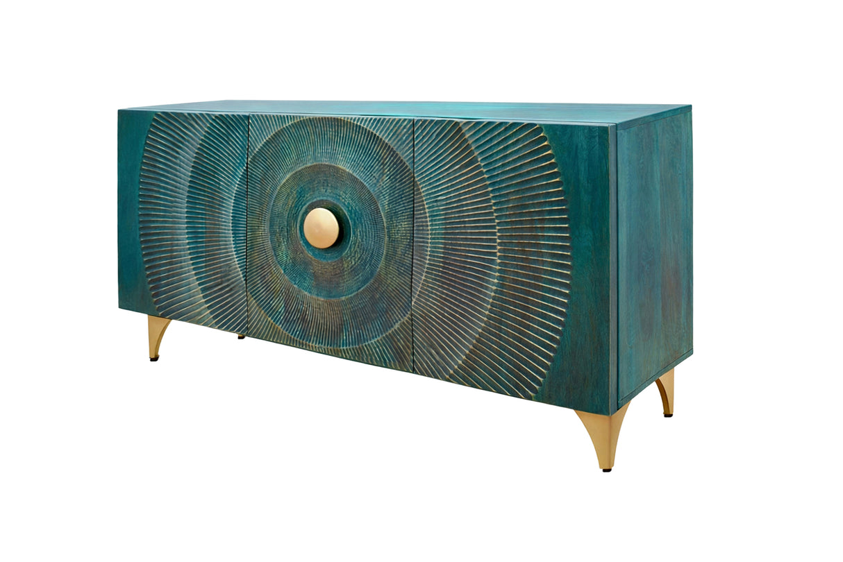 Sideboard GOLDEN SUNSET 140cm 3D mango wood turquoise