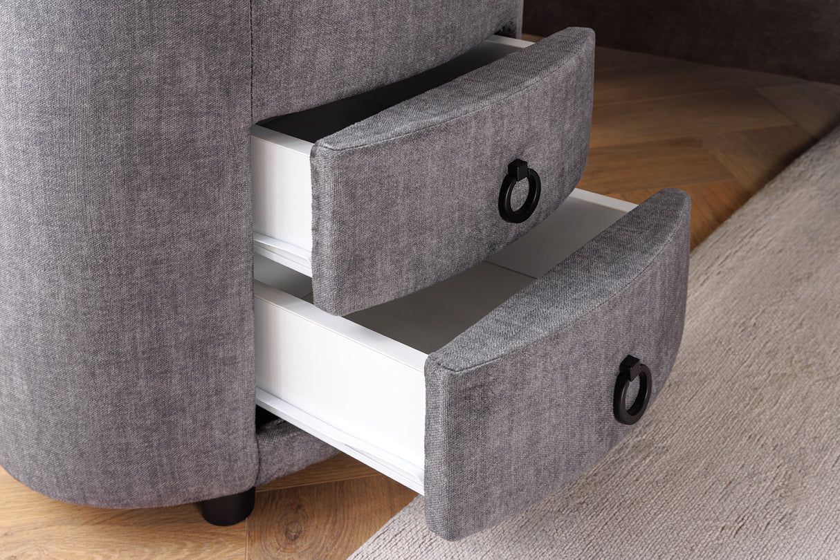 Bedside table SIGNUM round w/ LED light 55cm velvet grey
