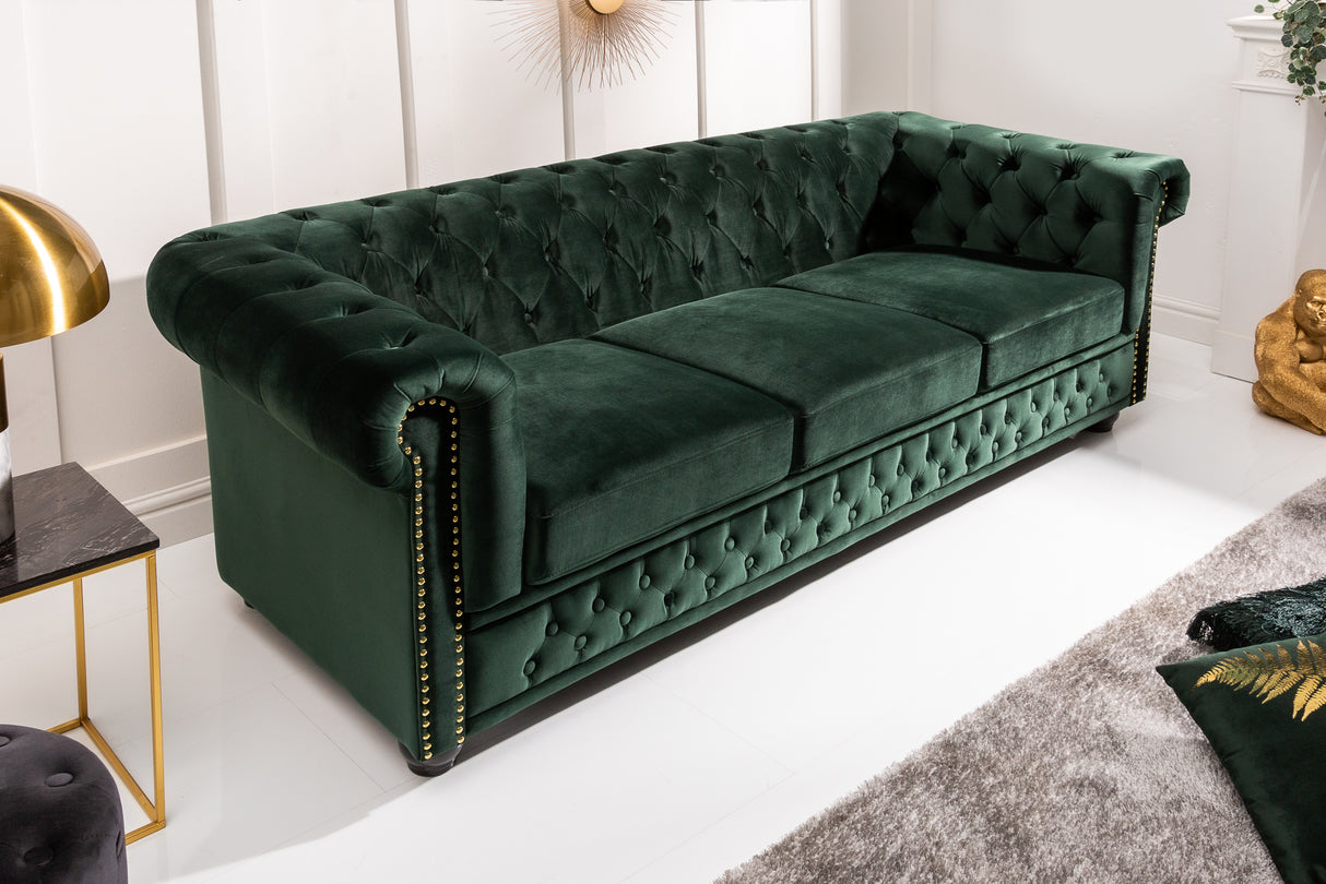 Sofa CHESTERFIELD 3-seater velvet emerald green