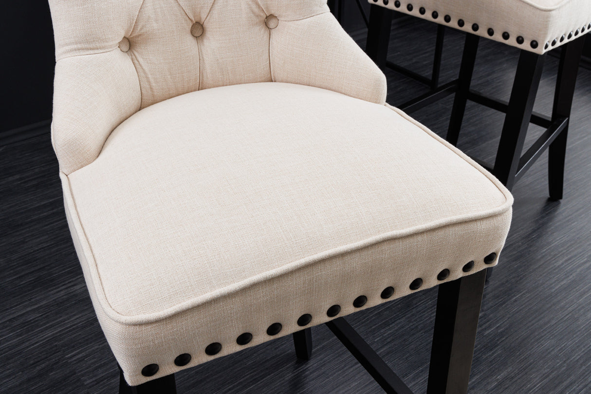 Barstuhl CASTLE 74cm Strukturstoff beige im Chesterfield Stil