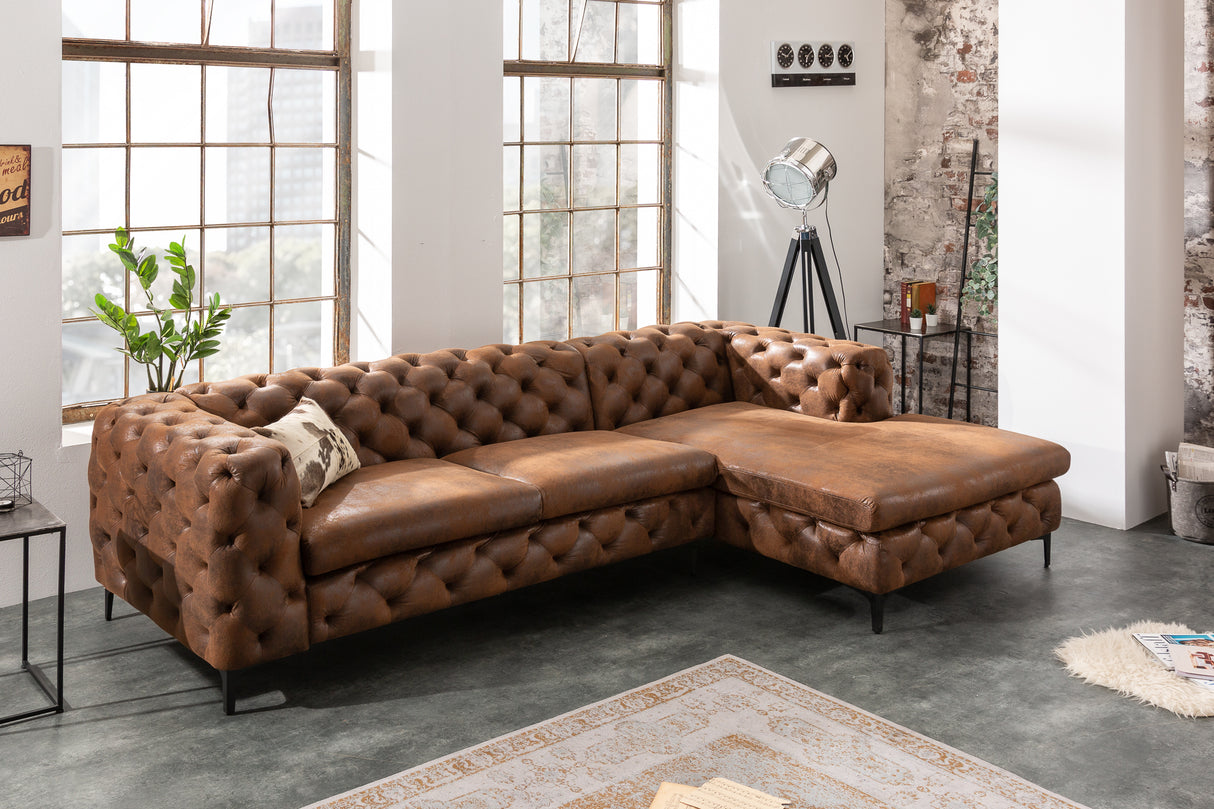 Ecksofa MODERN BAROCK 275cm Microfaser antikbraun im Chesterfield Stil