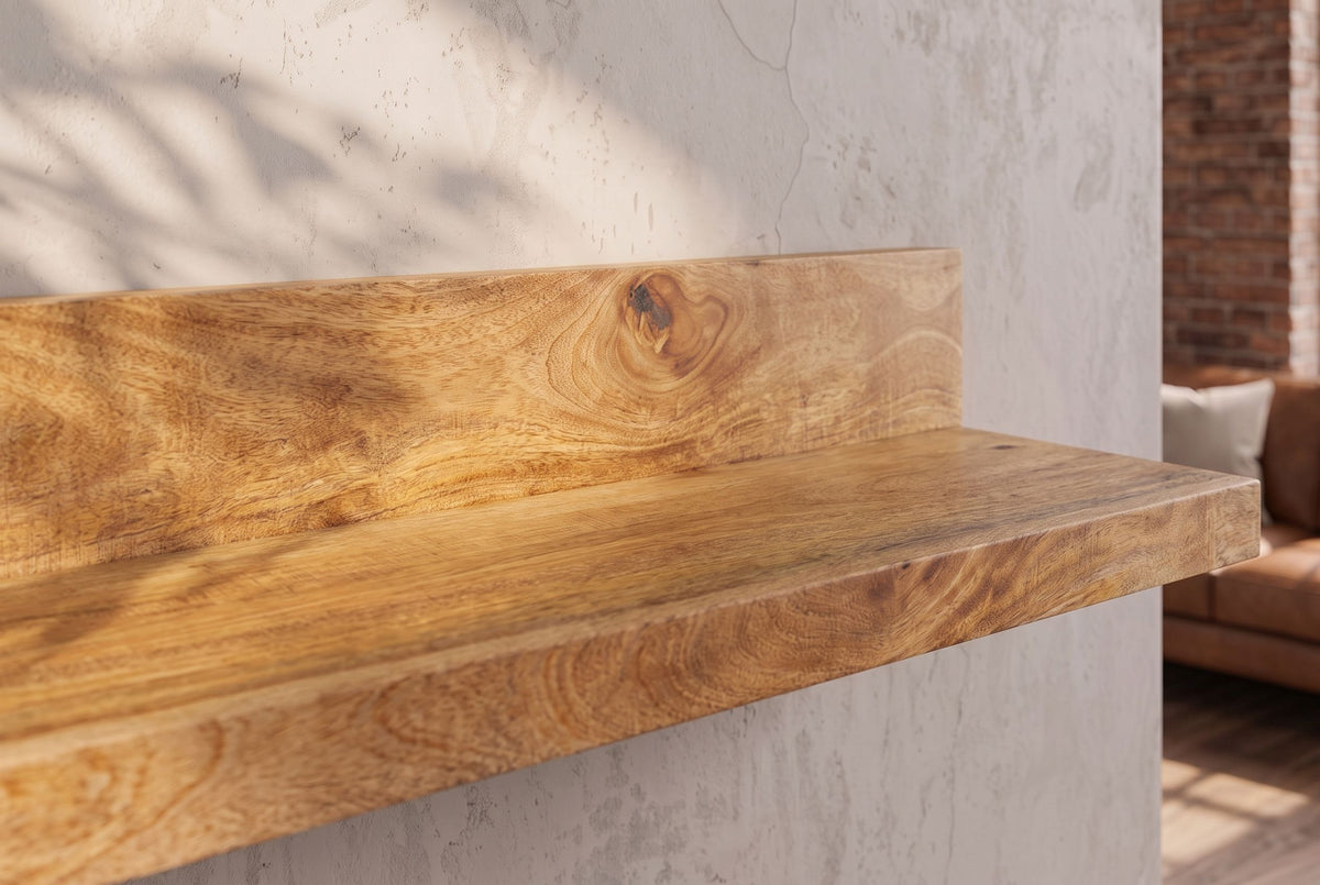 Wall shelf MAKASSAR 140cm mango wood natural w/ back panel