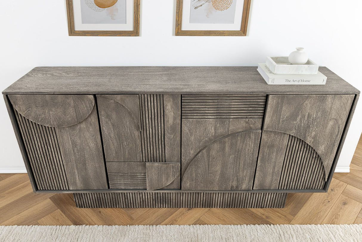 Sideboard ART DECO 170cm 3D Mangoholz Rauchgrau Optik