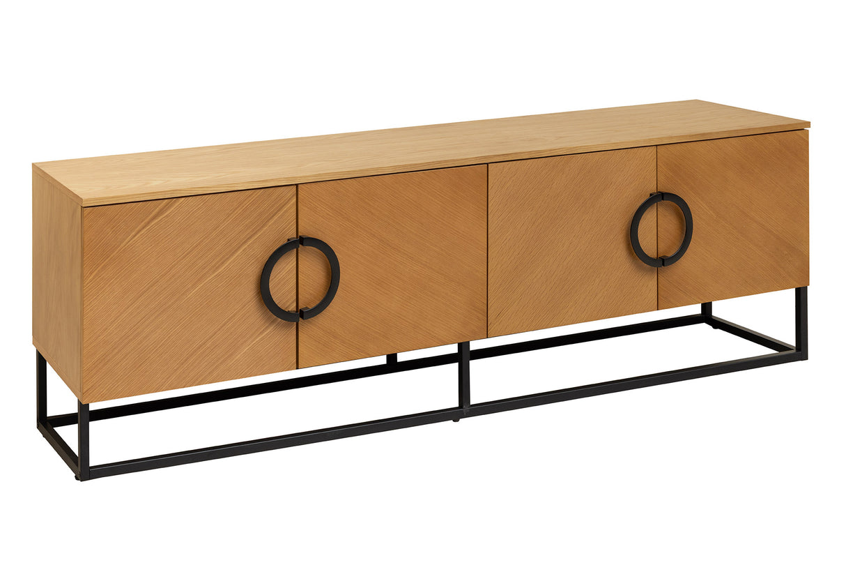 TV-Lowboard GRANDEZZA 180cm oak wood look w/ black metal frame