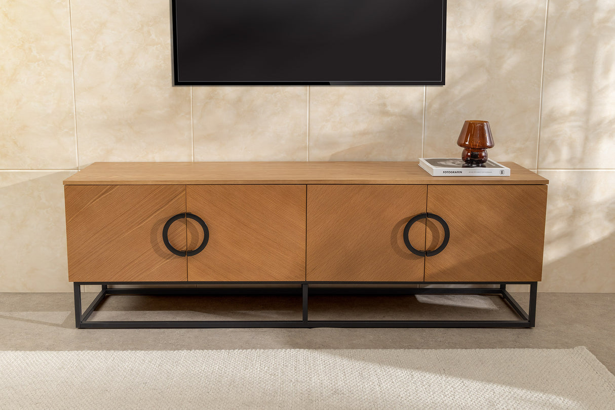 TV-Lowboard GRANDEZZA 180cm oak wood look w/ black metal frame