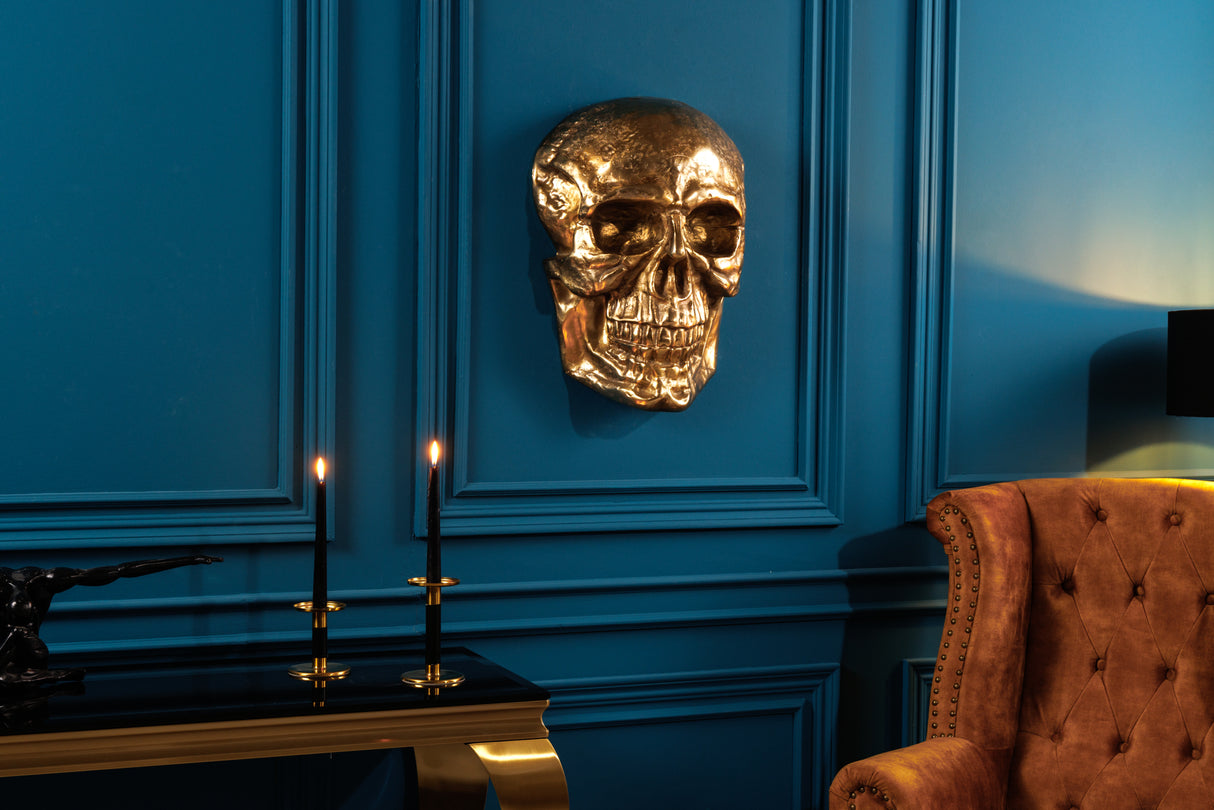 Wall decoration sculpture SKULL 40cm gold