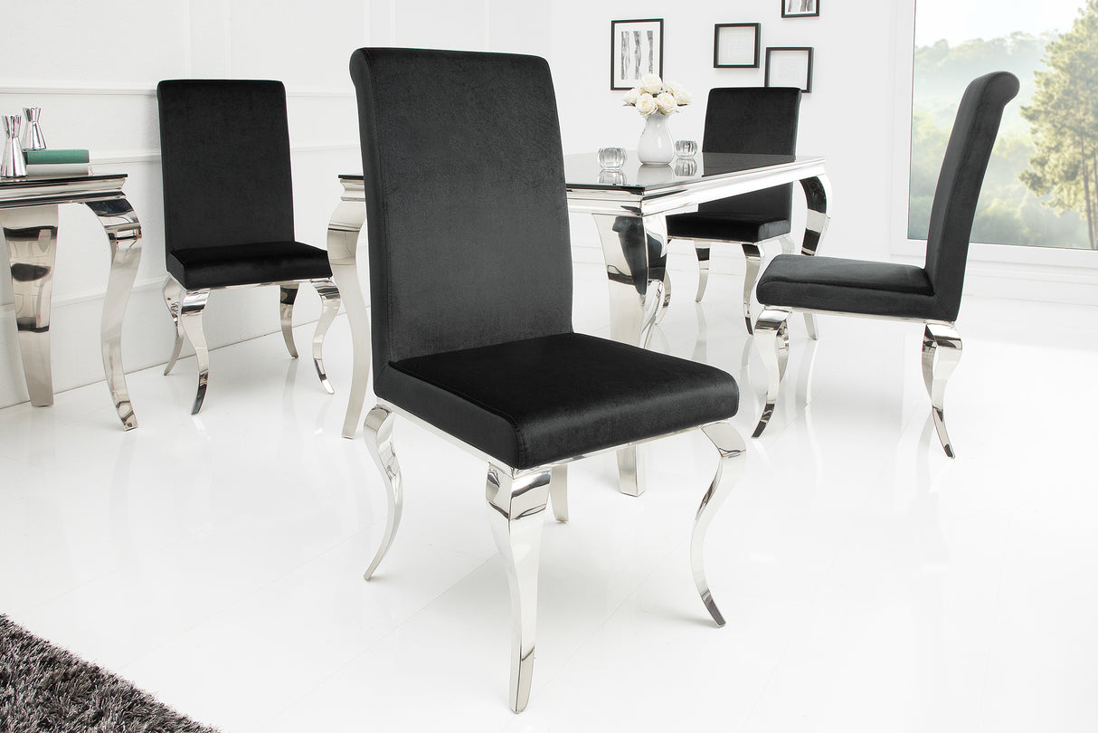 Chair MODERN BAROCK w/ silver legs velvet black