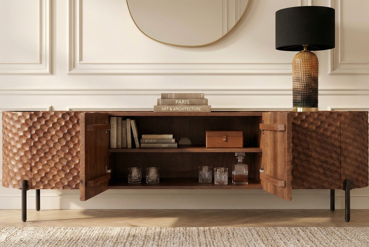 TV-Board ADLON 200cm 3D massive mango wood w/ black frame