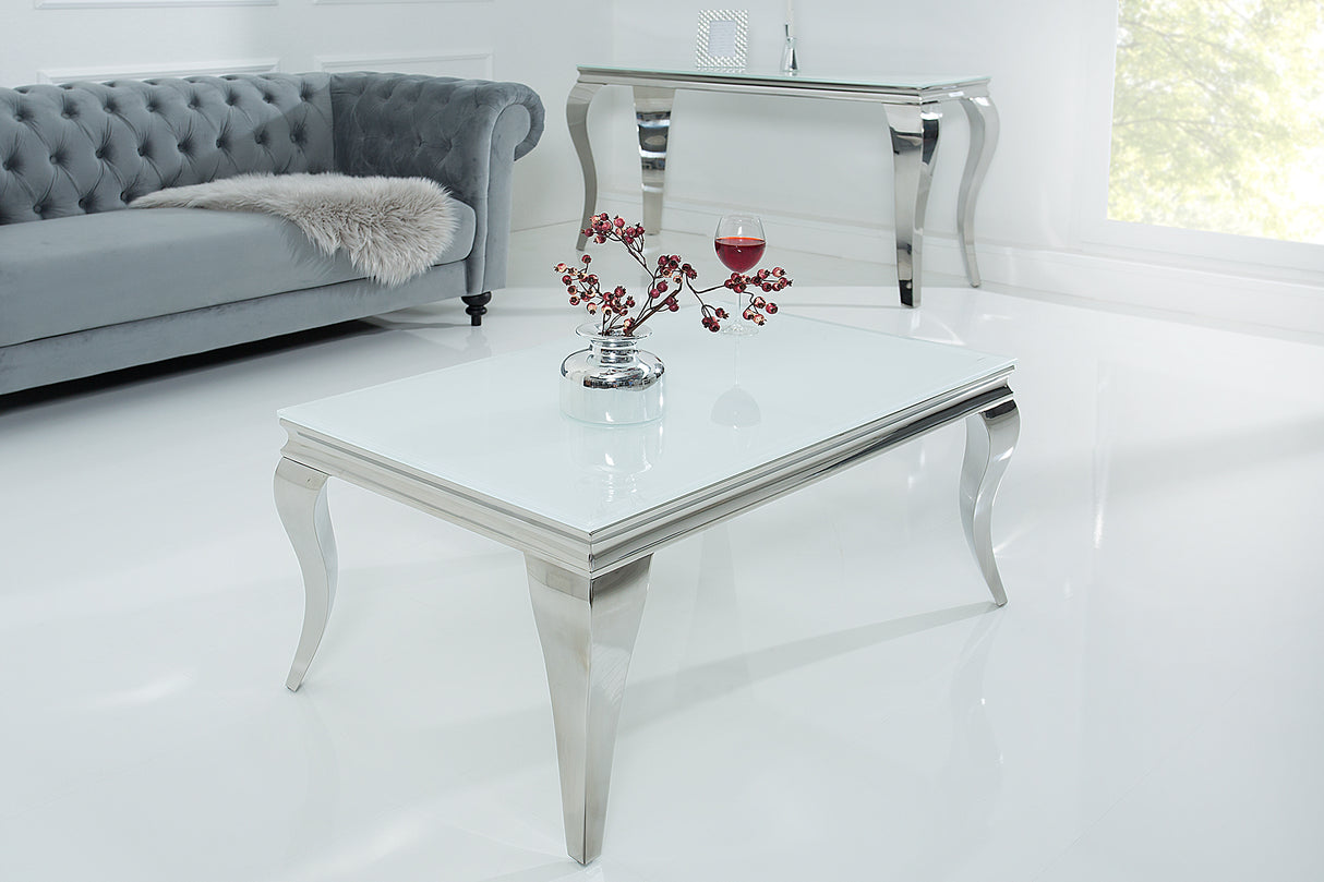 Coffee table MODERN BAROCK 100cm tempered opal glass white