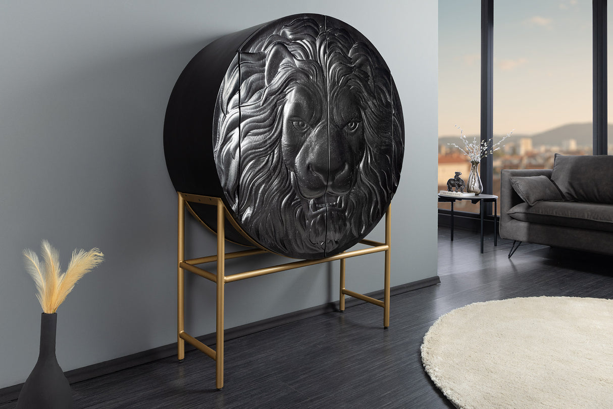 Highboard LION 140cm 3D mango wood black golden frame
