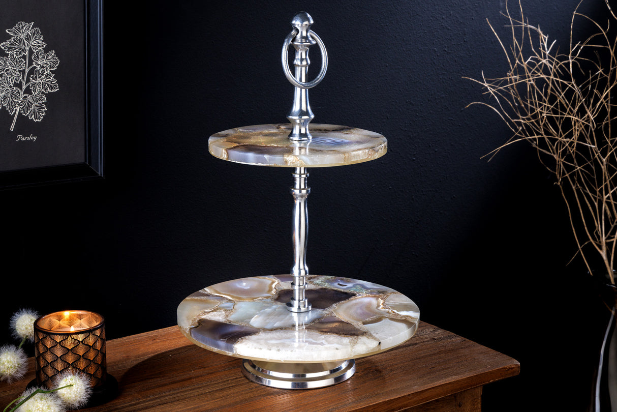 Etagere NOBLE 40cm 2 trays agate silver
