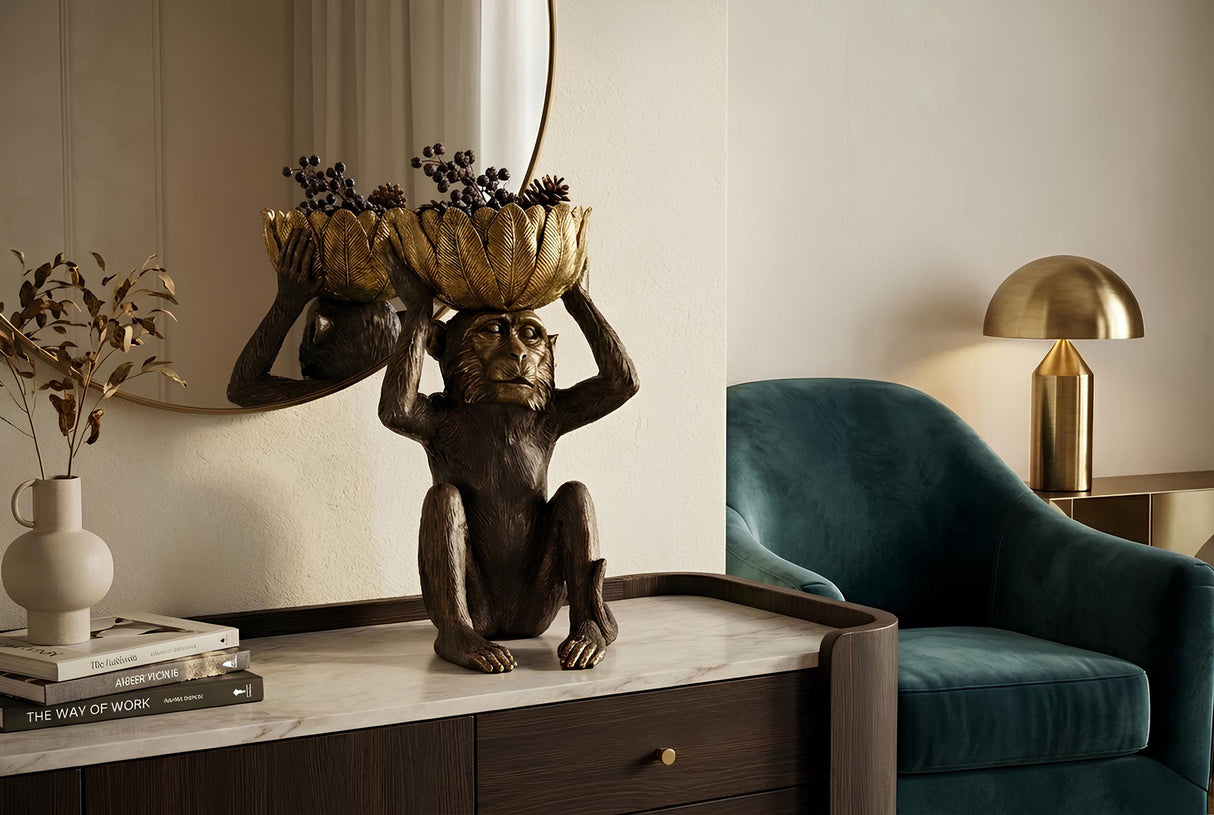 Decoration figure MONKEY 50cm handmade w/ shell black gold