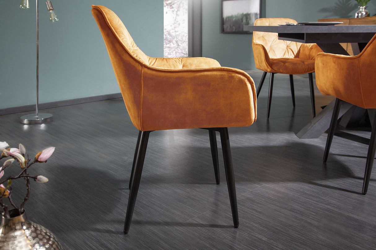 Chair MILANO with armrests velvet mustard yellow