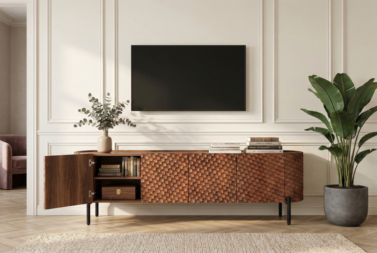 TV-Board ADLON 200cm 3D massive mango wood w/ black frame