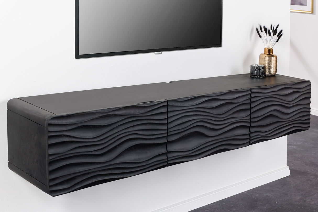 TV-Board WAVE 160cm hängend Mangoholz schwarz