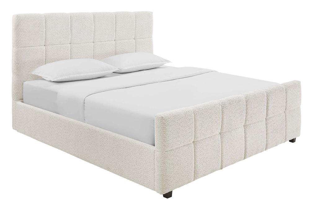 Bett PRESTIGE 180x200cm Bouclé cremefarben mit Stauraum