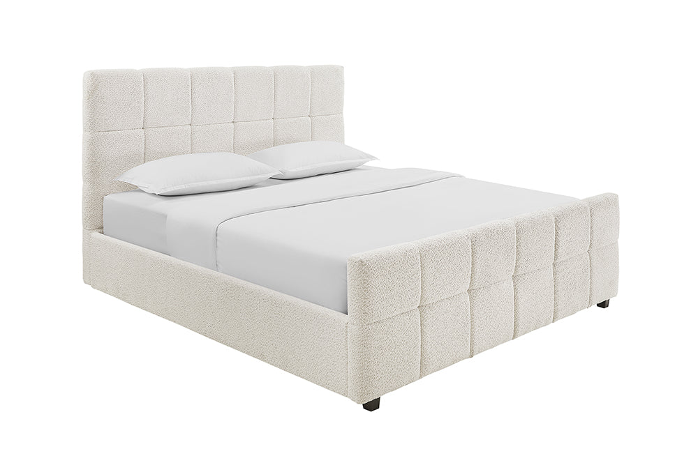 Bed PRESTIGE 180x200cm bouclé creamy w/ storage space