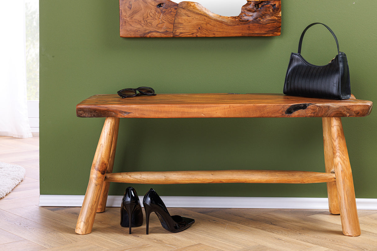 Bench ROOT 100cm teak wood natural brown w/ wooden strut