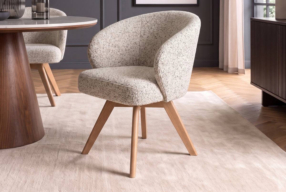Swivel chair WALKÜRE 180° auto-return w/ armrests spring core textured fabric beige natural