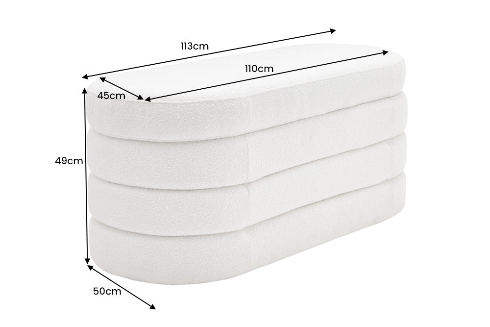 Bench chest VOQUE 115cm bouclé creamy white upholstered w/ storage space bench seat