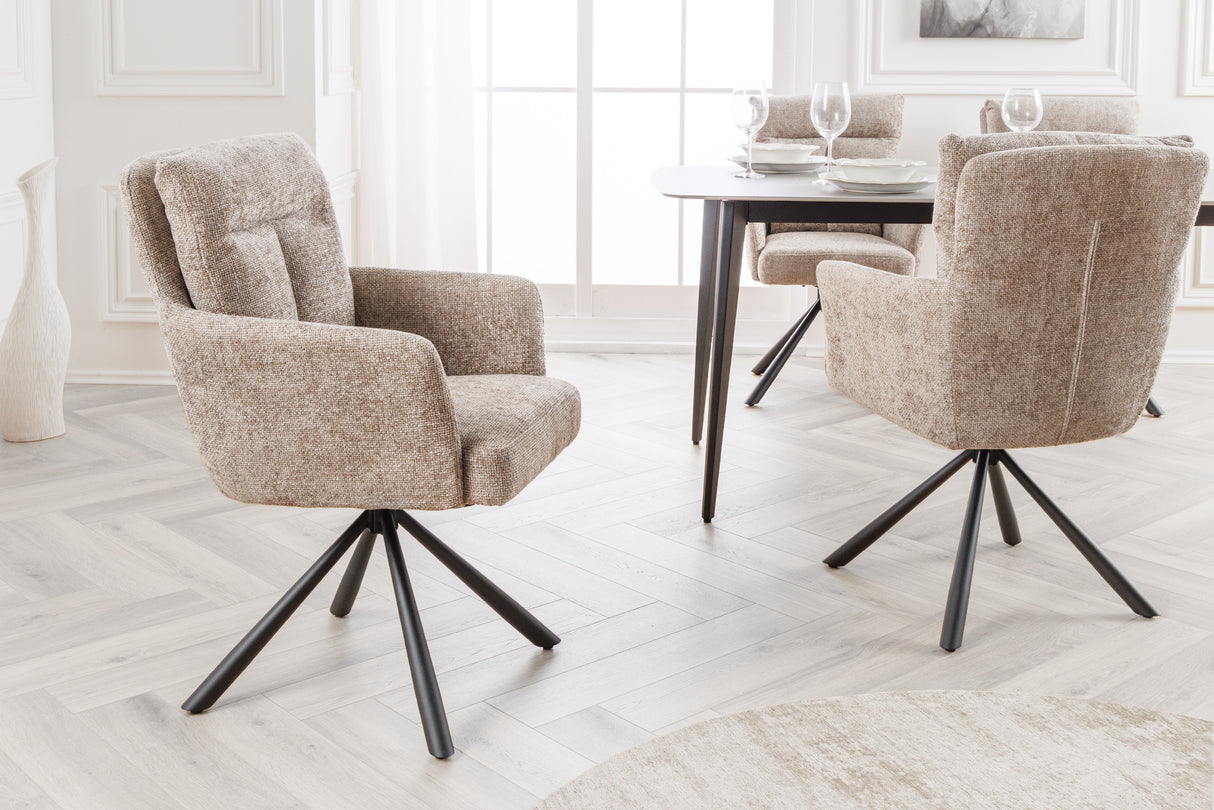 Swivel chair BIG GEORGE 360° with armrests textured fabric champagne greige