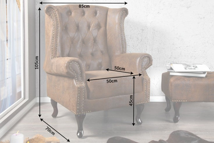 Wing chair CHESTERFIELD antique look brown