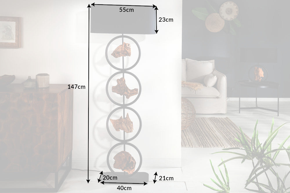 Floor lamp ELEMENTS 150cm recycled acacia wood elements w/ cotton shade black