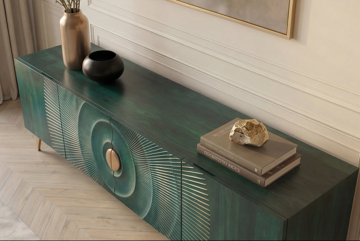 TV-Board GOLDEN SUNSET 180cm 3D Mangoholz türkis