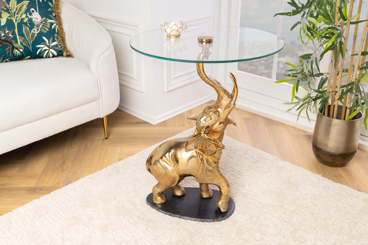 Beistelltisch ELEPHANT 80cm gold mit Marmorsockel