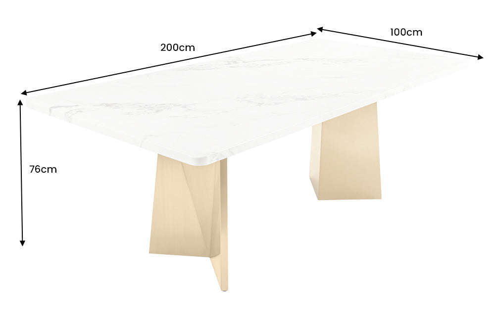 Dining table EXTRAVAGANCIA 200cm w/ champagne golden legs white marble top