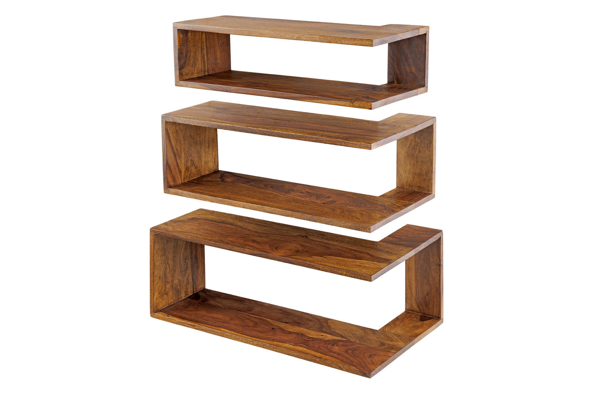 Corner shelf SURREAL 55/60/65cm set of 3 sheesham wood brown stone finish