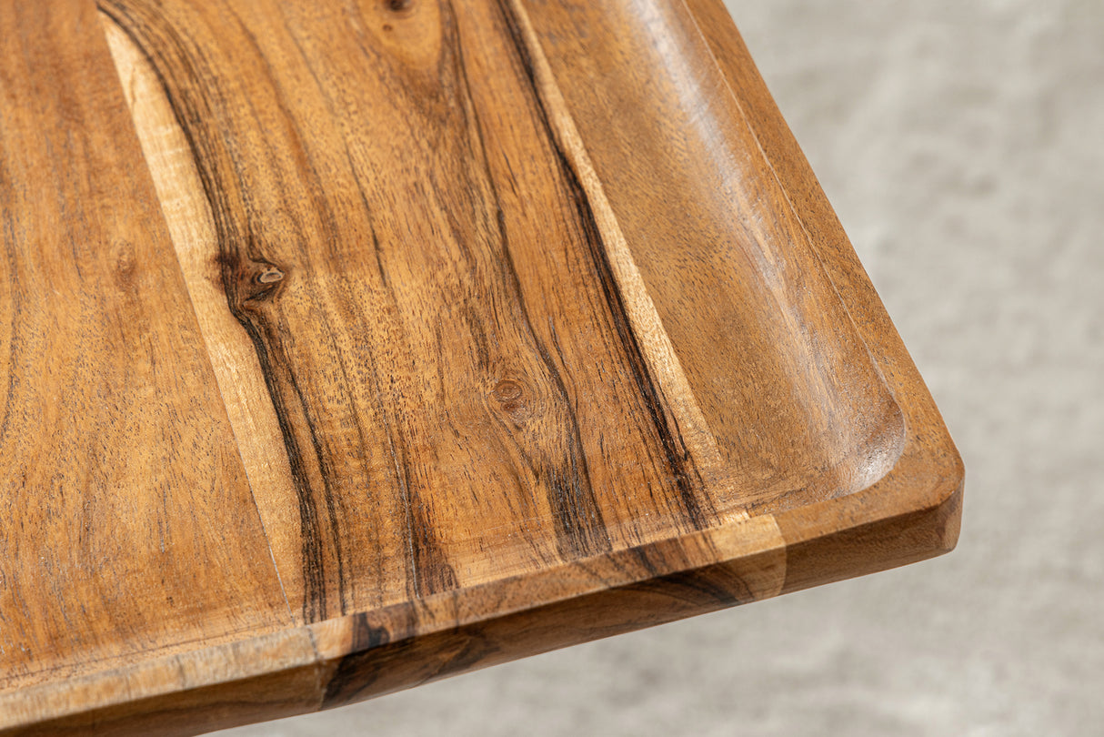 Beistelltisch TRAYFUL 55cm quadratisch 35cm Akazienplatte und Marmorsockel