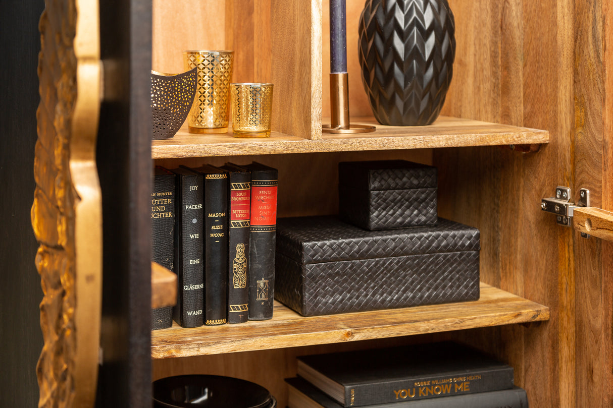 Highboard ANGEL 140cm Mangoschwarz mit goldenen Flügeln