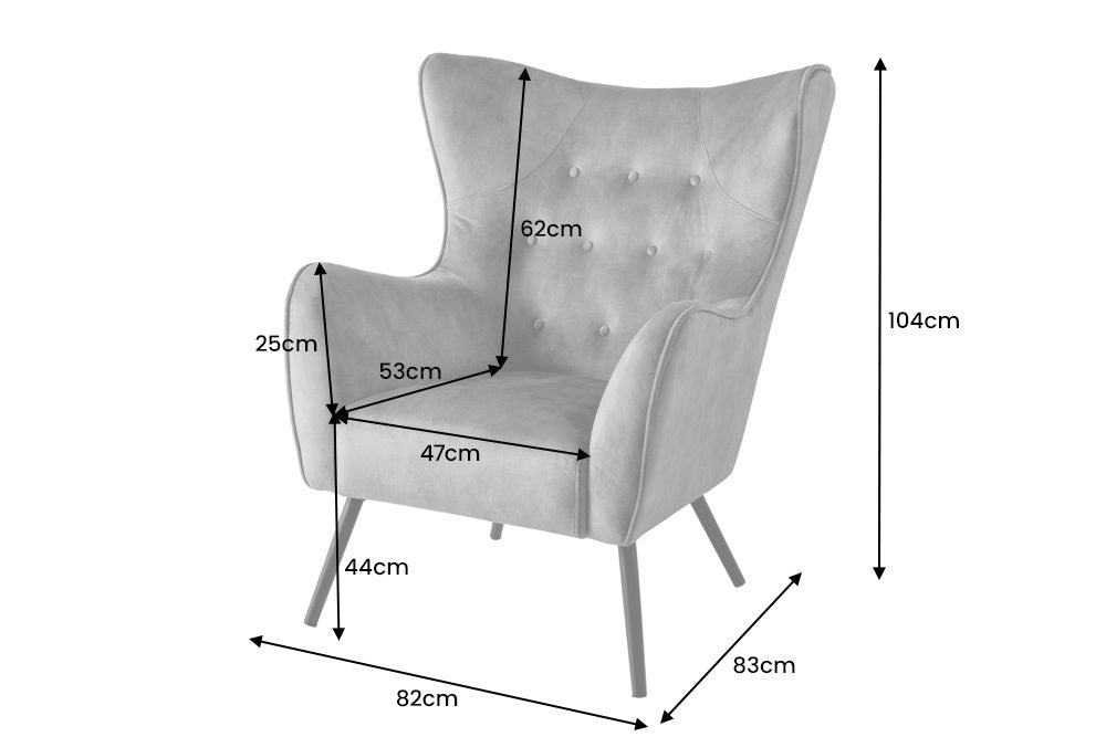Wing chair AMSTERDAM velvet grey