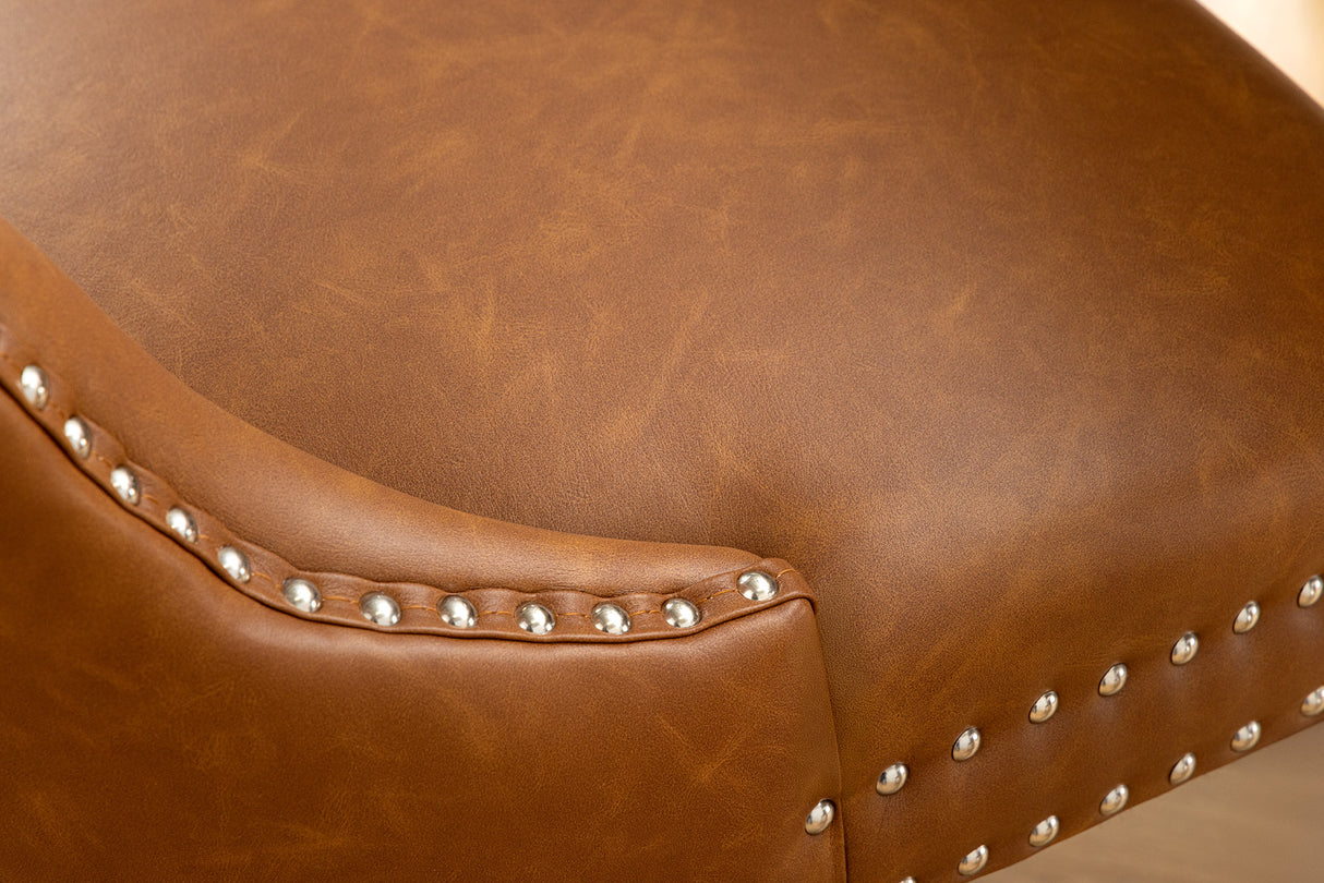 Chair CASTLE w/ comfort handle artificial leather cognac brown in chesterfield style