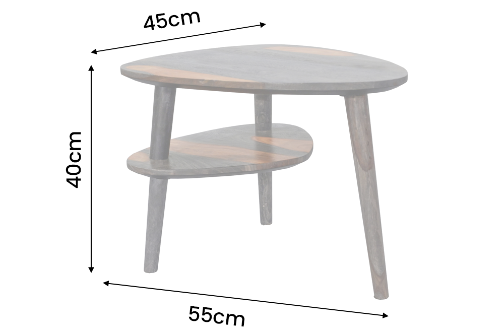 Coffee table ORGANIC LIVING 55cm w/ storage space sheesham wood grey smoke finish