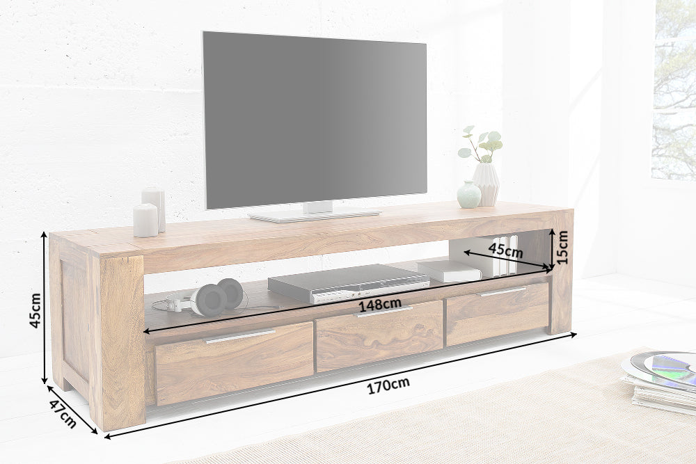 TV-Board MAKASSAR 170cm 3 Schubladen Sheesham-Holz