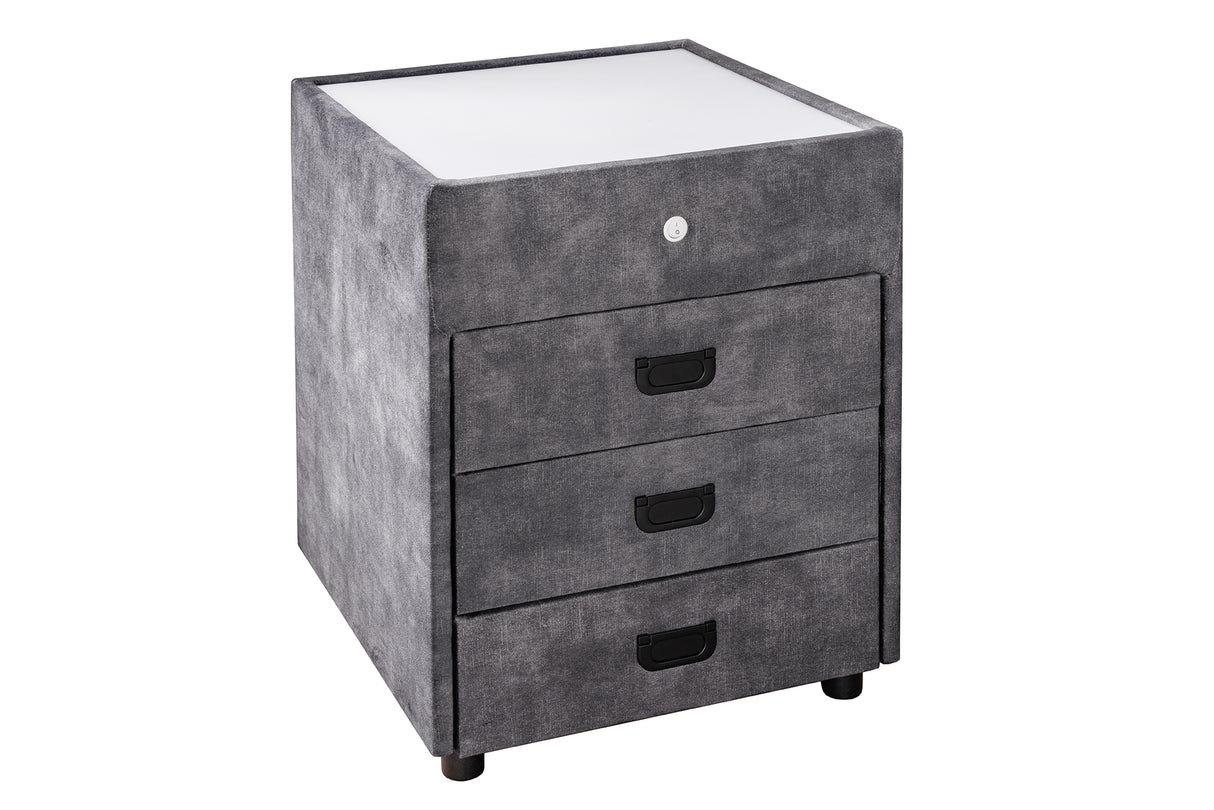 Bedside table PARIS w/ LED light 55cm velvet grey