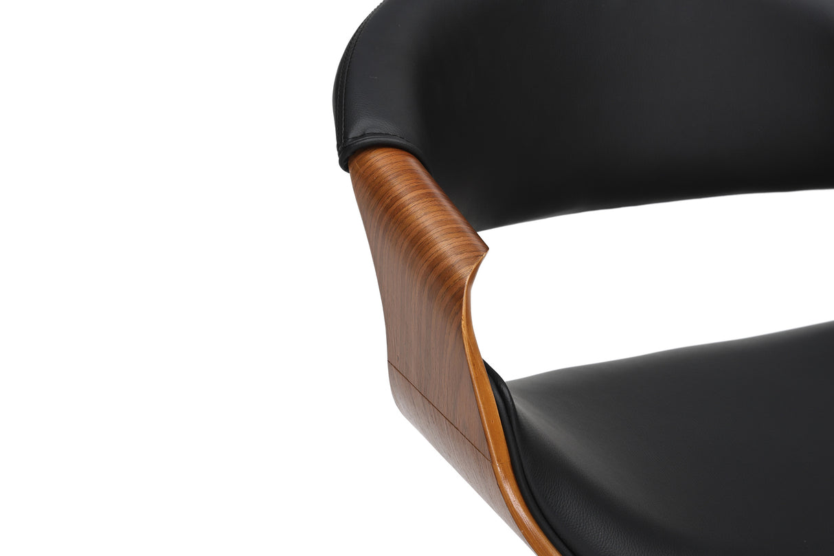 Bar stool ORGANIC 89-100cm rotatable w/ armrests artificial leather and walnut wood look