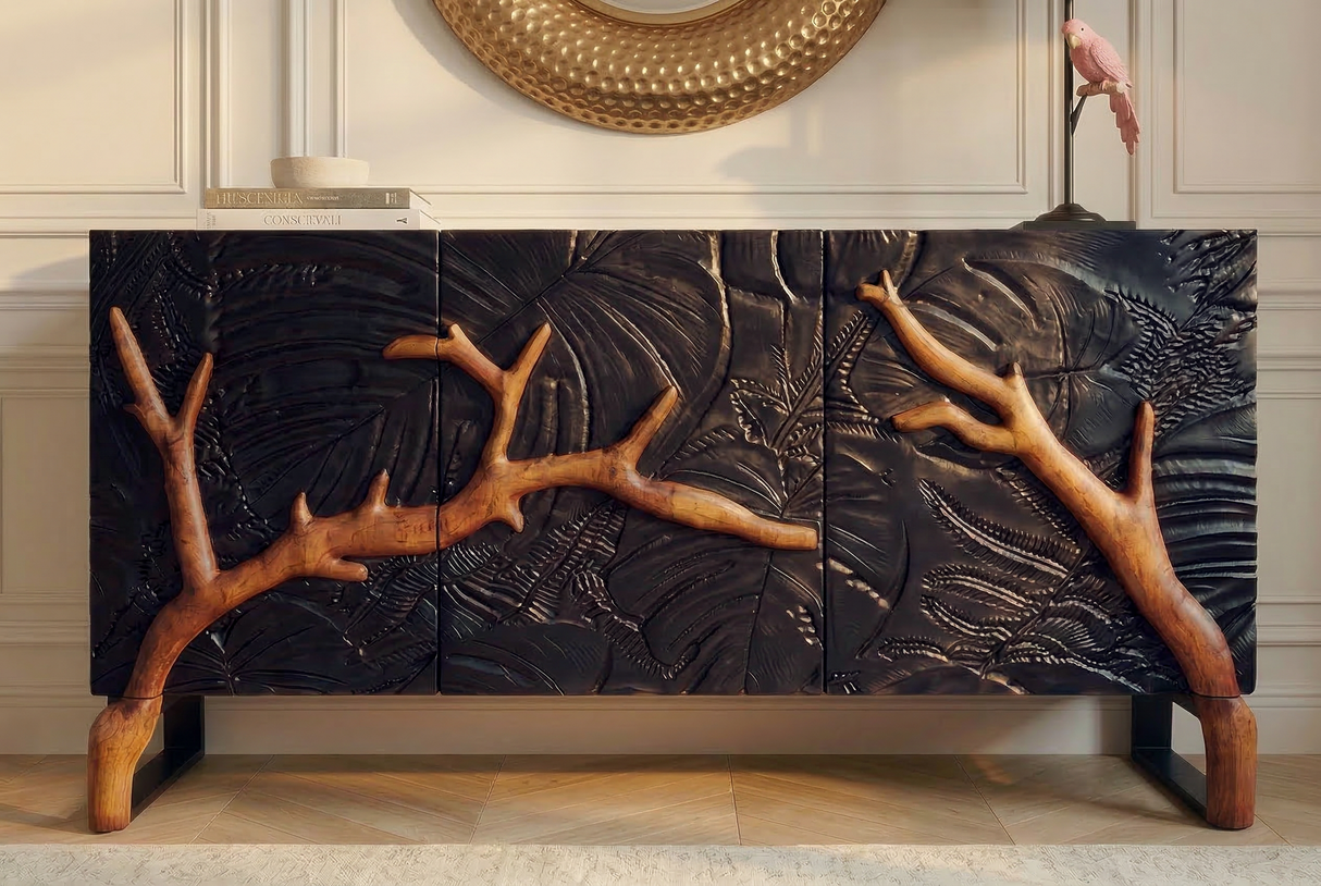 Sideboard FOREST 160cm 3D mango wood black brown