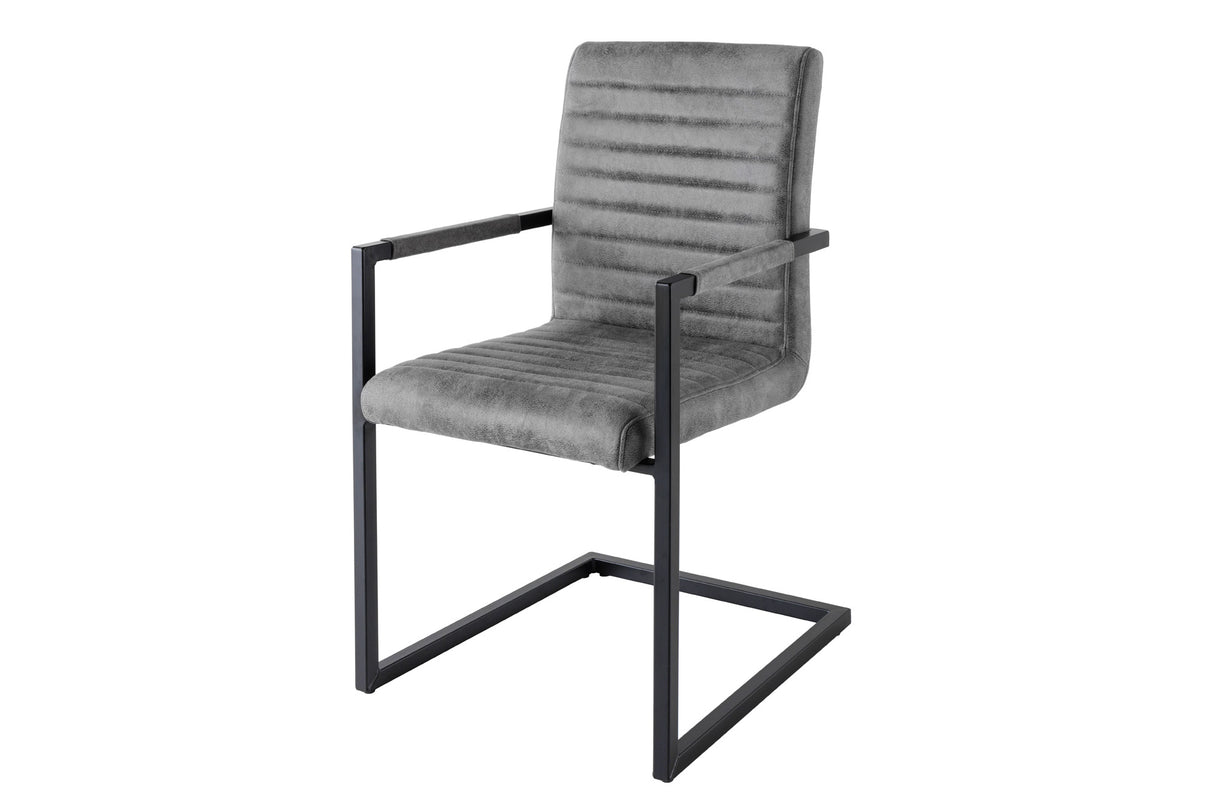 Cantilever chair LOFT with armrests microfibre vintage grey with black iron legs