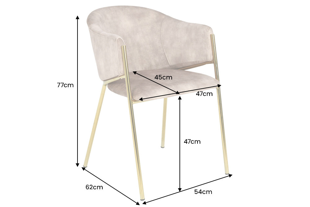 Stuhl NOBLESSE mit Armlehnen Samt champagner beige goldene Beine