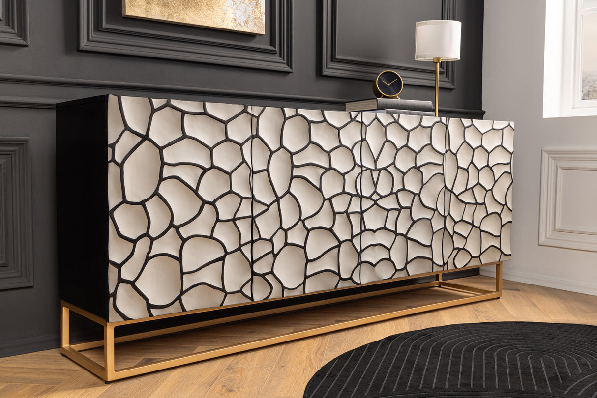 Sideboard VULCANO 180cm 3D mosaic mango wood black white