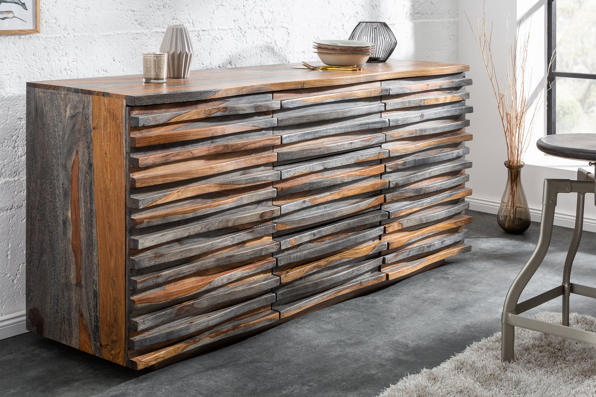 Sideboard RELIEF 160cm Sheesham Holz Rauchoptik