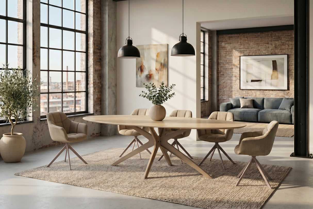 Dining table TRAVERTIN 220cm oval ceramic champagne greige