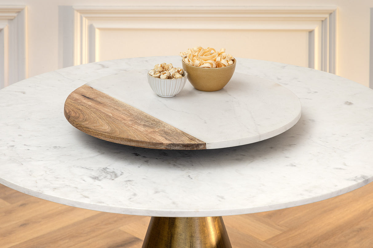 Dining table ELEGANCIA Ø 100cm iron base copper and marble top white