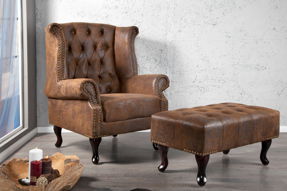 Wing chair CHESTERFIELD antique look brown
