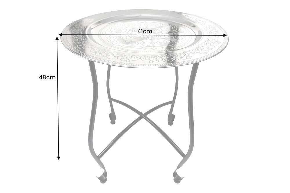 Side table MARRAKESH 50cm silver hammer stroke design removable tray