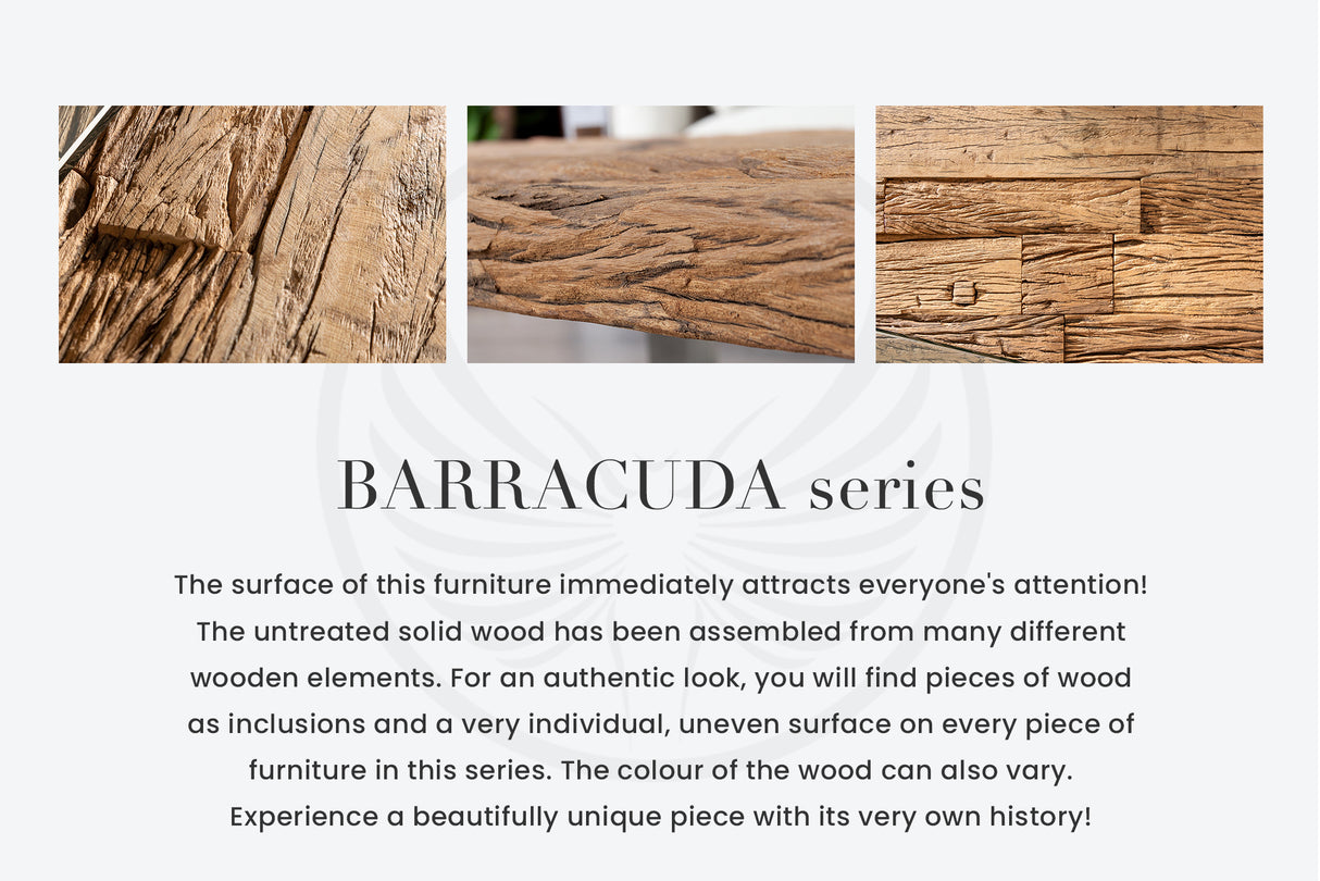 Coffee table EUPHORIA BARRACUDA 110cm recycled massive 40mm teak wood w/o glass plate